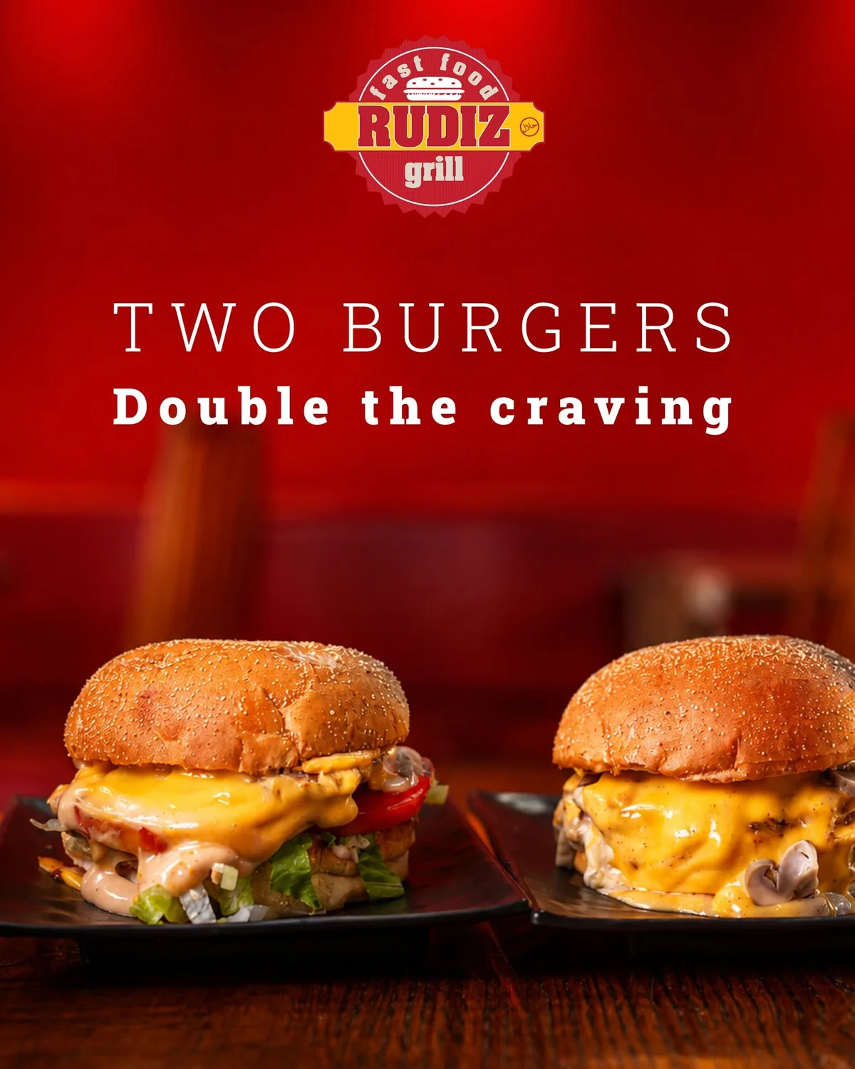 Two RUDIZ burgers with fries